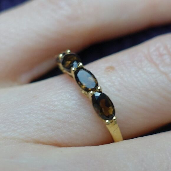 vintage smoky quartz marquis gold band - Picture 3 of 5